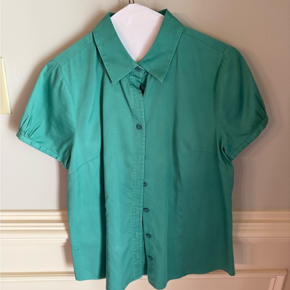 The Limited Green Puff Sleeve Button Down Shirt